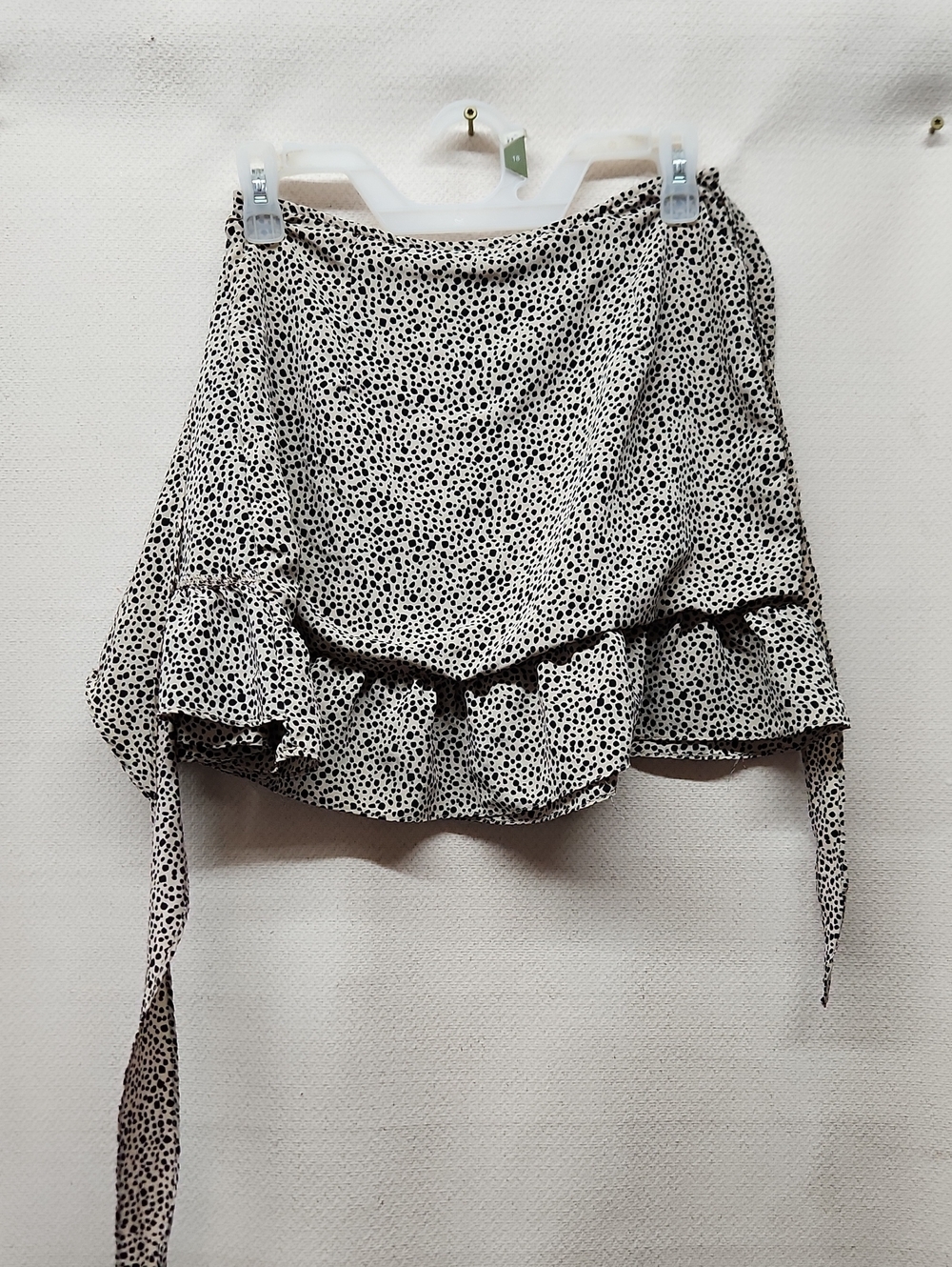 Printed Cream and Black Ruffle Mini Skirt with Tie Waist